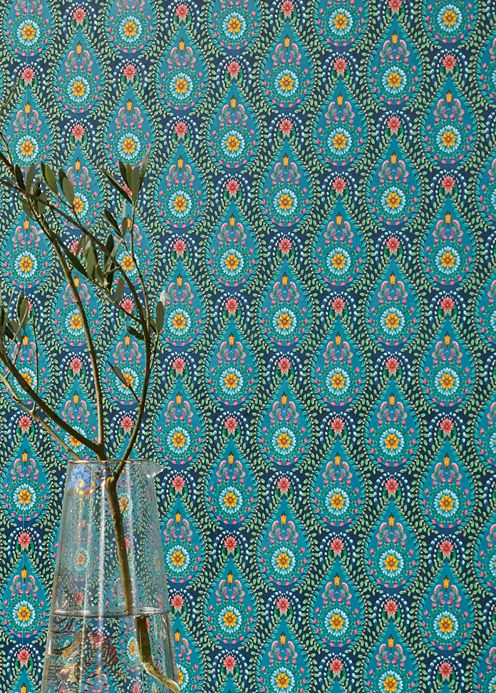 Papel de parede oriental Papel de parede Imaginarium azul água Ver ambiente