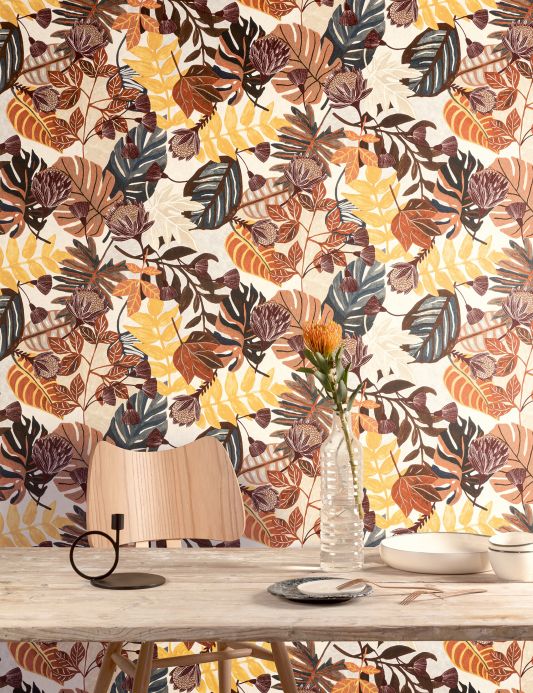 Botanical Wallpaper Wallpaper Sunago brown tones Room View