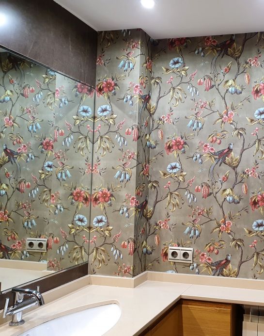 Bathroom Wallpaper Wallpaper Camille olive grey Room View