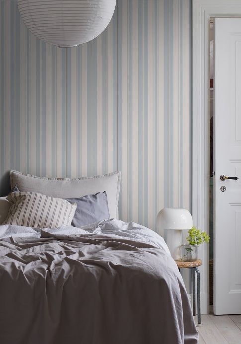 Striped Wallpaper Wallpaper Inger zartgraublau Room View