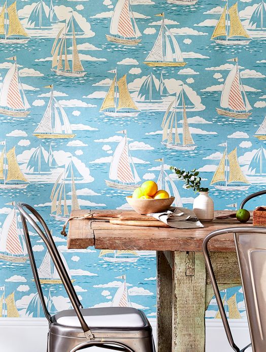Maritime Wallpaper Wallpaper Geronimo turquoise blue Room View