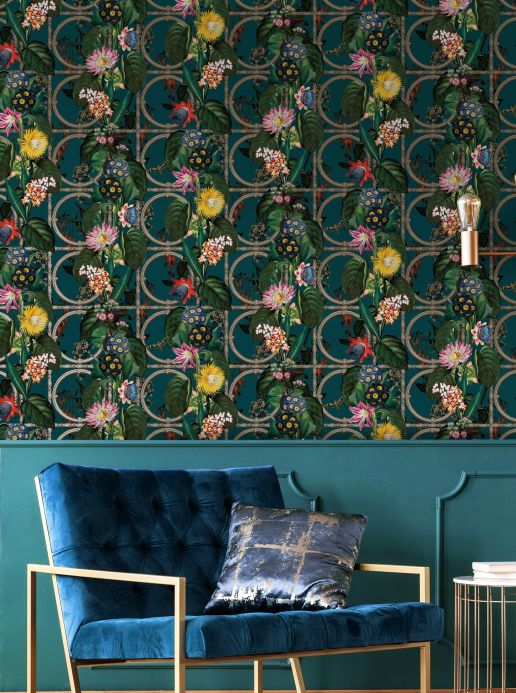 Floral Wallpaper Wallpaper Rajola ocean blue Room View