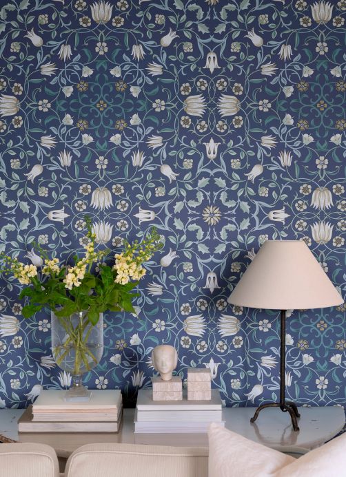 Papel de parede floral Papel de parede Aleen azul Ver ambiente