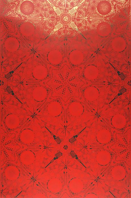 Papel de parede metálico Papel de parede Musical Mandala vermelho oriental Largura do rolo