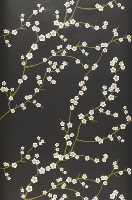 Papier peint floral Papier peint Kyoto noir Largeur de lé