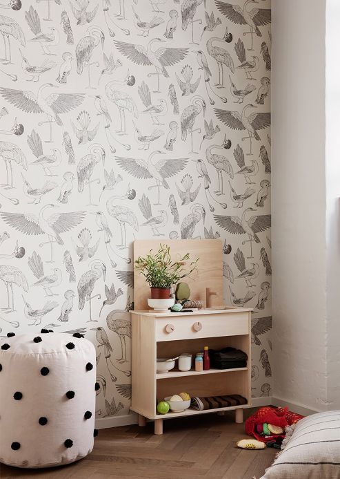 Designer Wallpaper Birds of Happiness cream white Room View