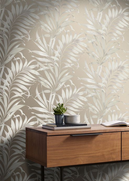 Botanical Wallpaper Wallpaper Paradiso grey white Room View