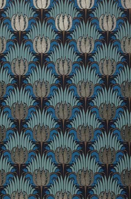 Papel pintado Art Nouveau Papel pintado Tulip and Bird azul grisáceo Ancho rollo