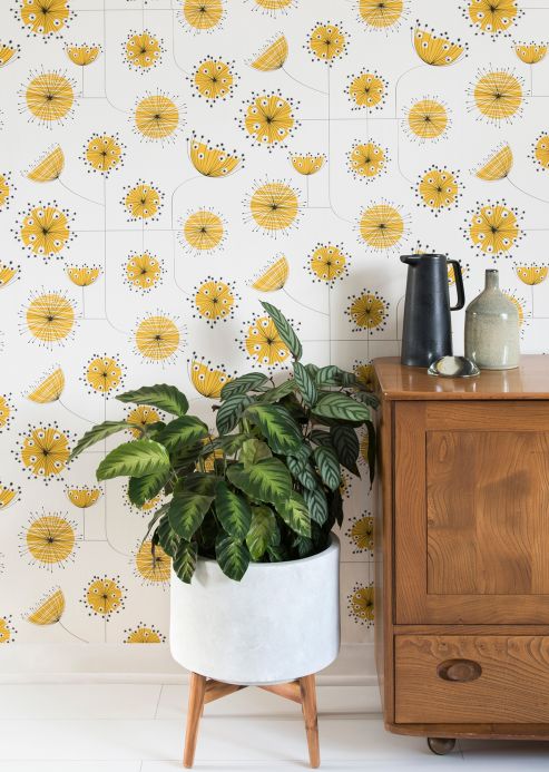Papel de parede floral Papel de parede Dandelion Mobile amarelo Ver ambiente