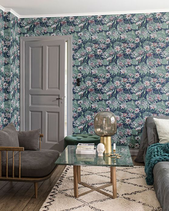 Floral Wallpaper Wallpaper Yvette pastel turquoise Room View