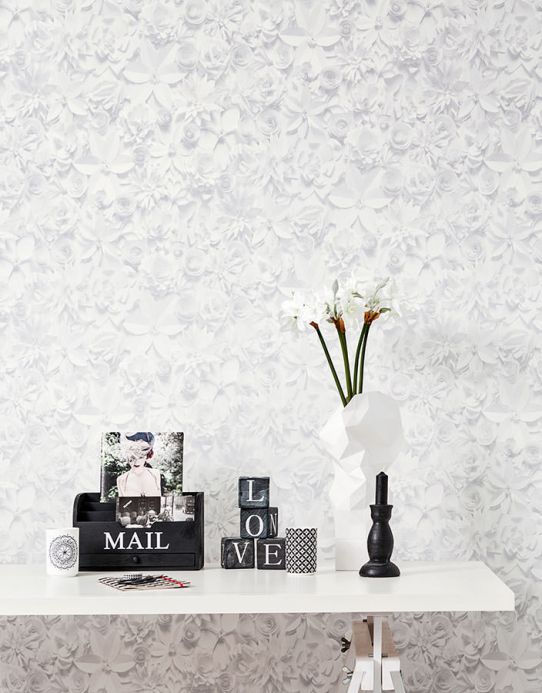 Archiv Papel de parede 3D-Blossoms branco acinzentado Ver quarto