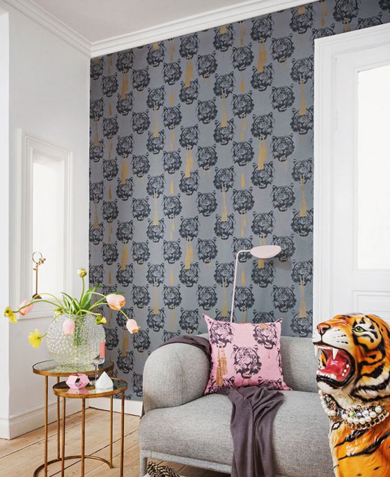 Animal Wallpaper Wallpaper Coco Tiger anthracite grey Room View
