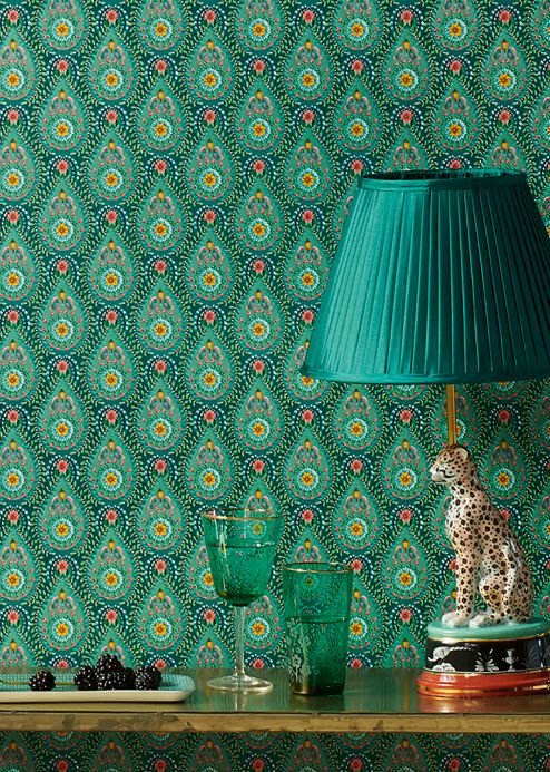 Bedroom Wallpaper Wallpaper Imaginarium dark green Room View