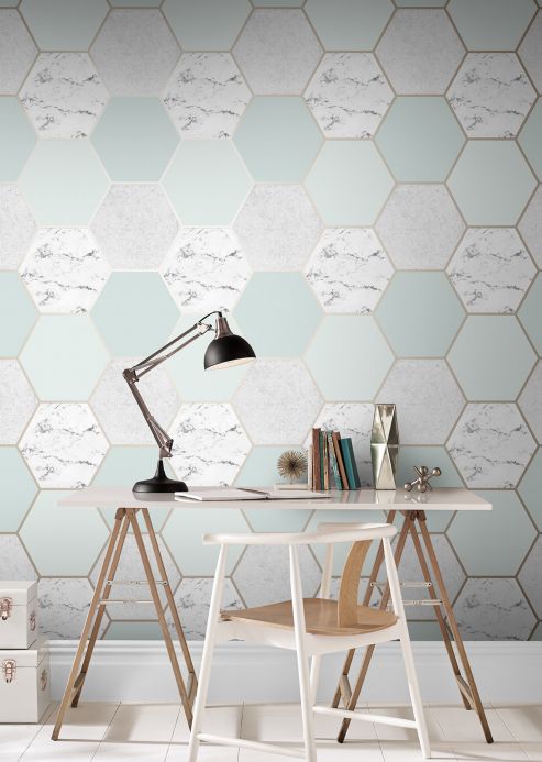 Geometric Wallpaper Wallpaper Novara light mint turquoise Room View