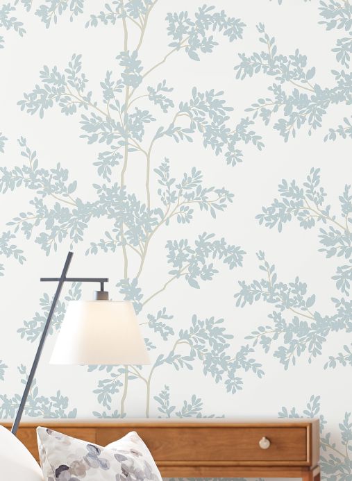 Papel pintado de bosque y árboles Papel pintado Olympia gris azulado claro Ver habitación