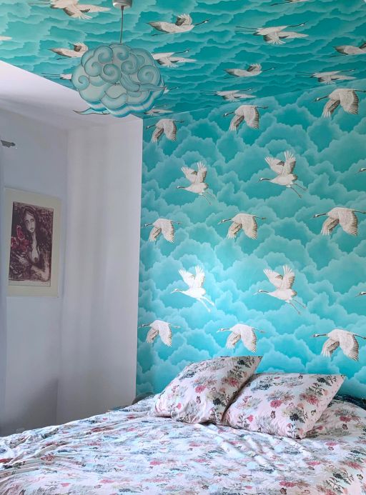 Bird Wallpaper Wallpaper Inola turquoise Room View