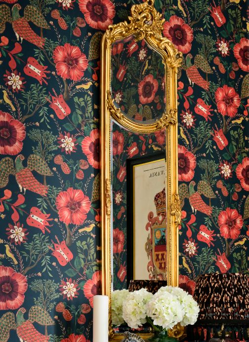 Floral Wallpaper Wall mural Folk Szekely red Room View