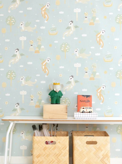 Animal Wallpaper Wallpaper Magical adventure pale mint-turquoise Room View