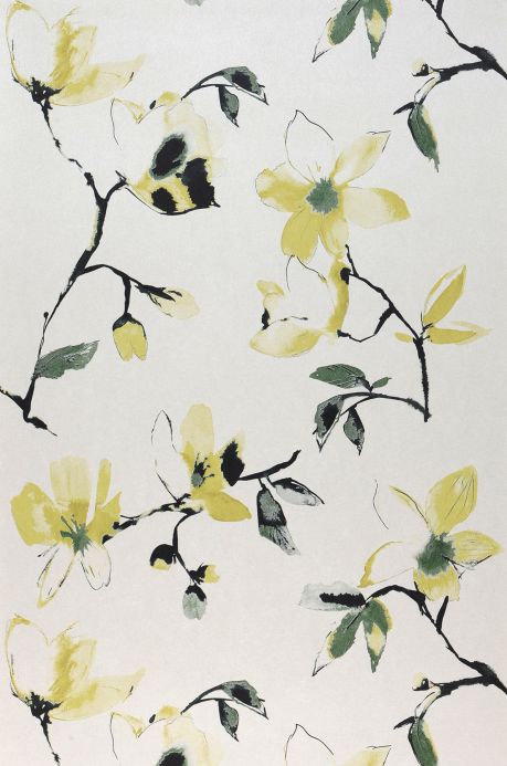 Papier peint floral Papier peint Delara jaune vert Largeur de lé