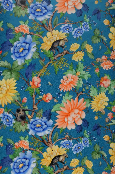 Papel pintado floral Papel pintado Savana tonos de azul Ancho rollo