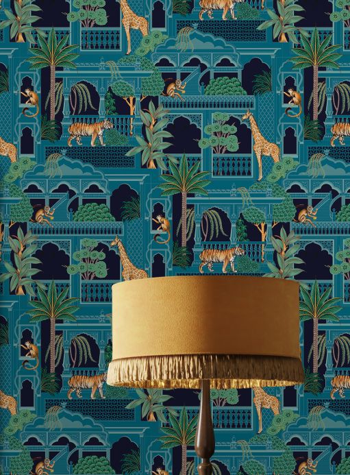 Oriental Wallpaper Wallpaper Plantasia shades of blue Room View