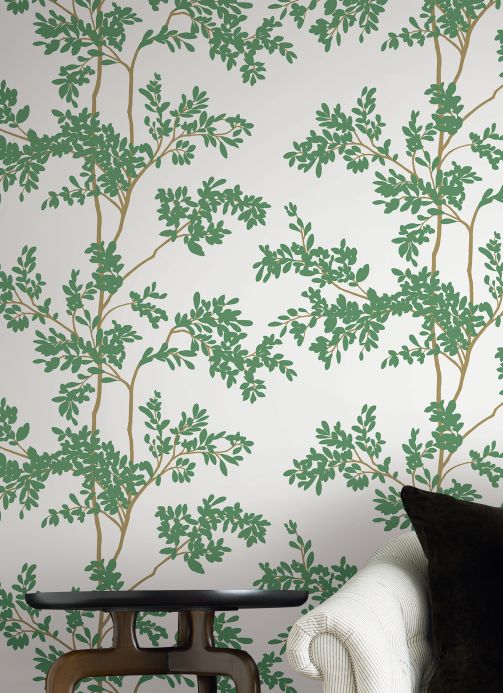 Papel pintado de bosque y árboles Papel pintado Olympia verde reseda Ver habitación