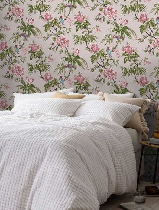 Bird Wallpaper Wallpaper Belinda pale pink Room View