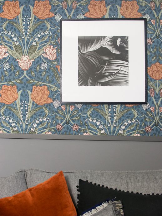 Papel pintado Art Nouveau Papel pintado Anita azul pichón Ver habitación