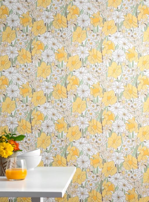 Floral Wallpaper Wallpaper Padme yellow Room View