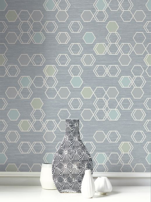 Geometric Wallpaper Wallpaper Portia blue grey Room View