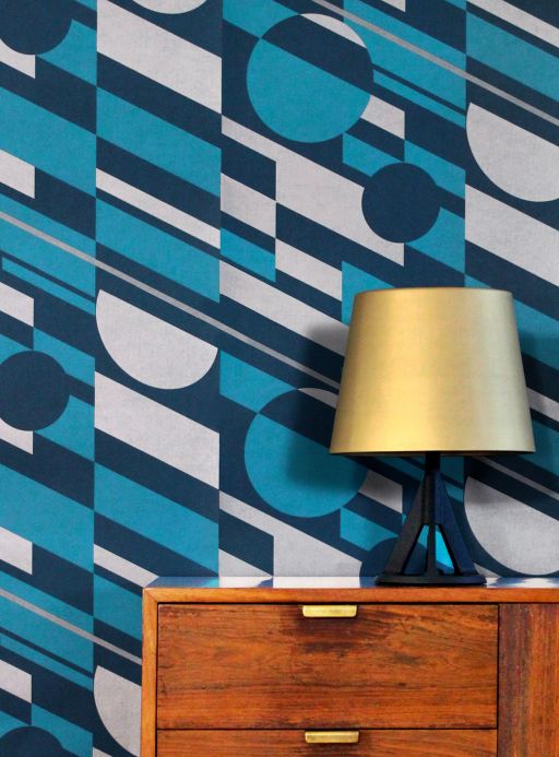 Geometric Wallpaper Wallpaper Calimero turquoise blue Room View