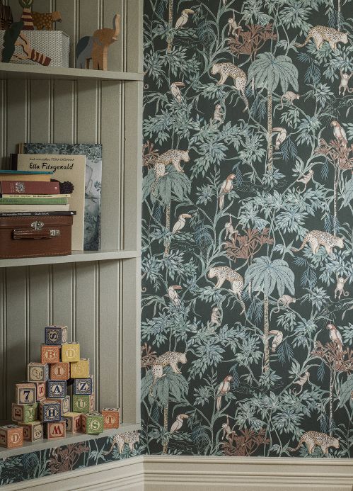 Papel pintado botánico Papel pintado Ipanema gris antracita Ver habitación