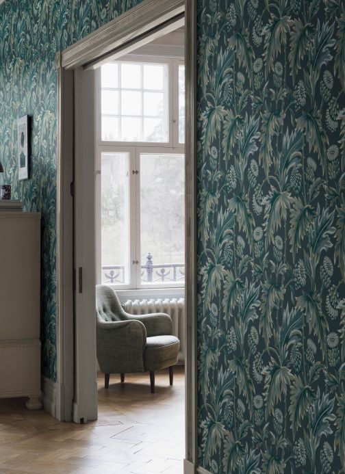 Floral Wallpaper Wallpaper Charleston mint turquoise Room View