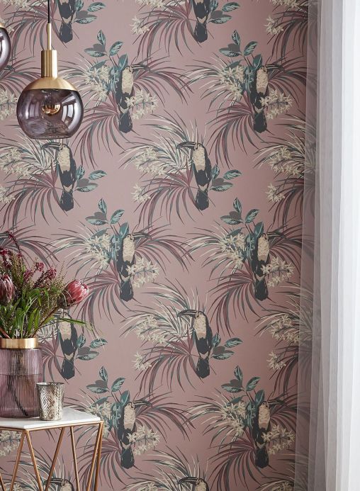 Pink Wallpaper Wallpaper Toucan Jungle pale rosewood Room View