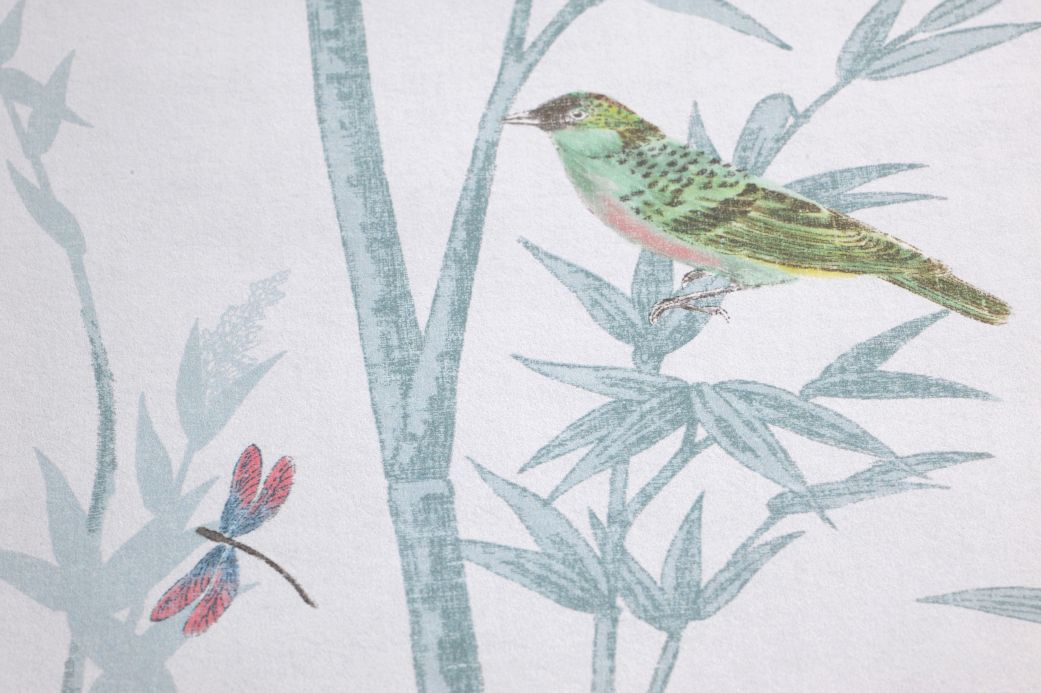 Papier peint avec des oiseaux Papier peint Kimiko blanc gris clair Vue détail