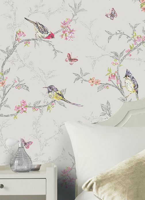 Bird Wallpaper Wallpaper Onni light grey Room View