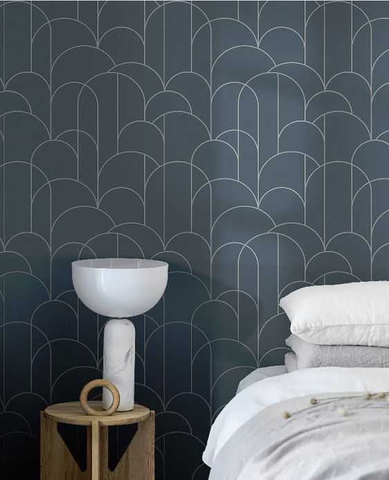 Styles Wallpaper Zania blue grey Room View