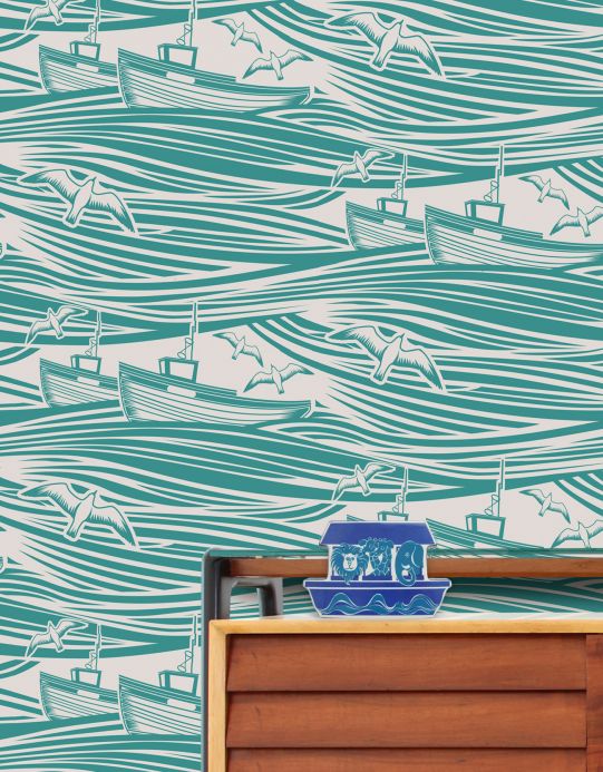 Maritime Wallpaper Wallpaper Ulysses turquoise green Room View