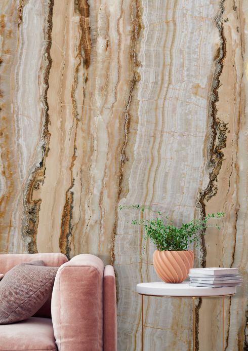 Papel de parede estilo industrial Fotomural Vertical Marble ocre Ver ambiente