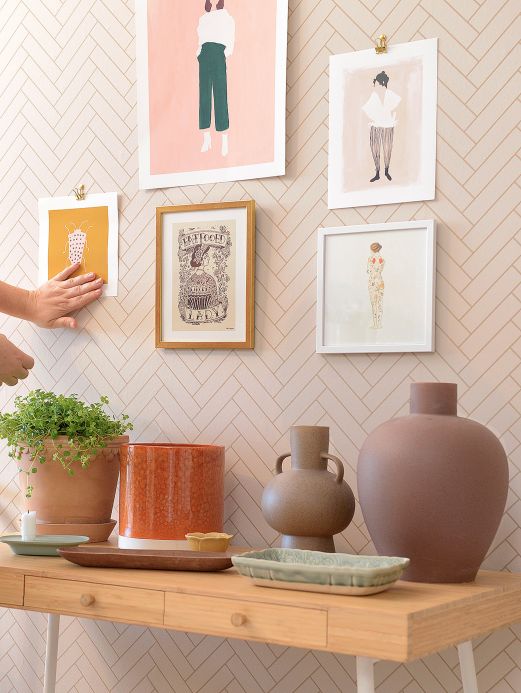 Designer Wallpaper Scandi Herringbone cream Room View
