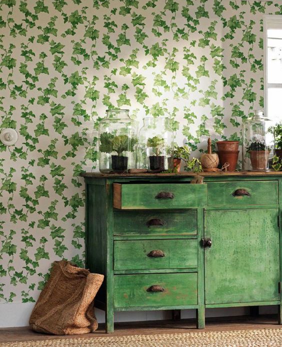 Papel pintado botánico Papel pintado Tabea verde Ver habitación