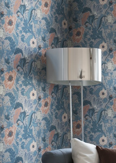 Floral Wallpaper Wallpaper Soria shades of blue Room View