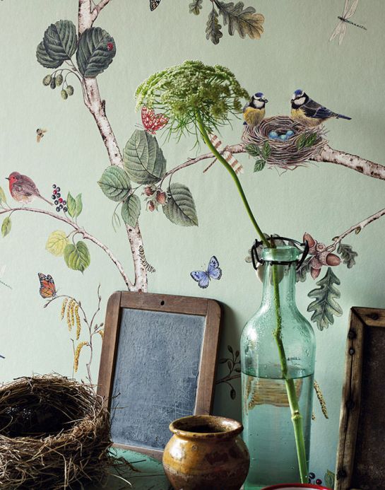 Bird Wallpaper Wallpaper Merle shades of green Room View