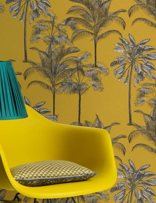 Papel pintado botánico Papel pintado Palmier Imperial amarillo miel Ver habitación