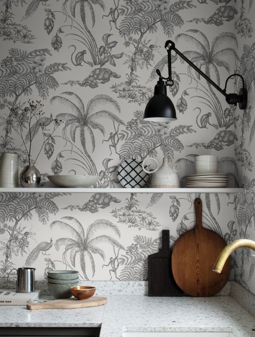 Modern Wallpaper Wallpaper Moa Jungle grey white Room View