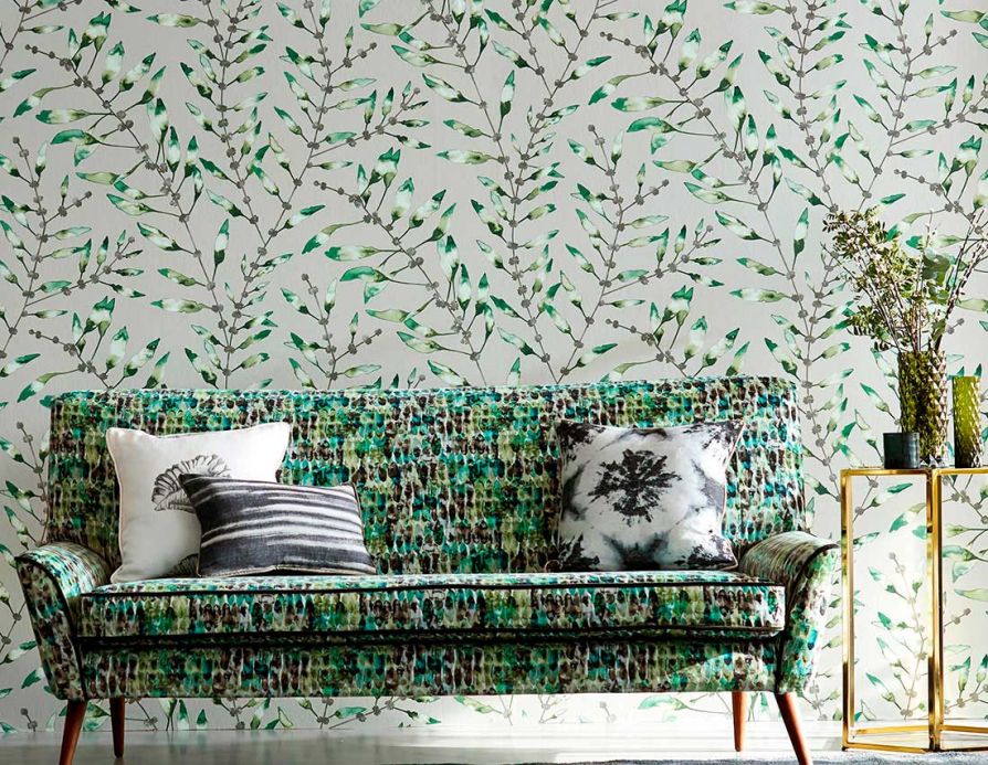 Bedroom Wallpaper Wallpaper Mathea shades of green Room View