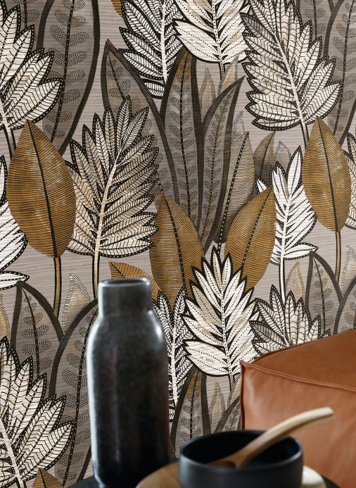 Leaf and Foliage Wallpaper Wallpaper Isadora light grey Room View