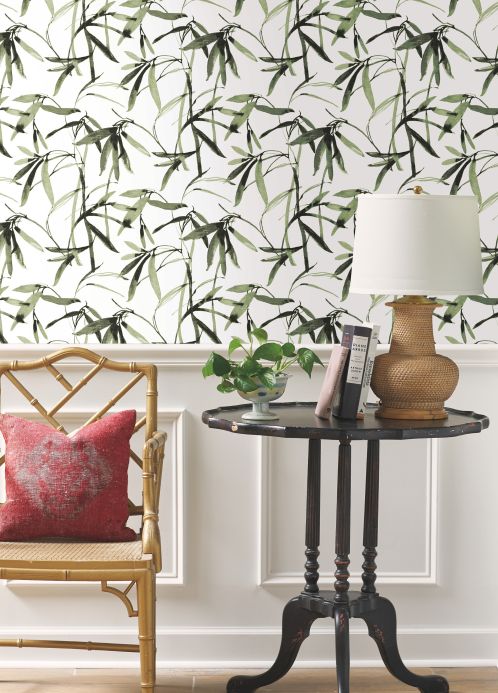 Botanical Wallpaper Wallpaper Bamboo Leaves shades of green Room View