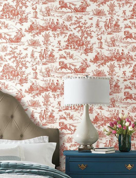 Wallpaper Wallpaper Toile de Jouy red Room View