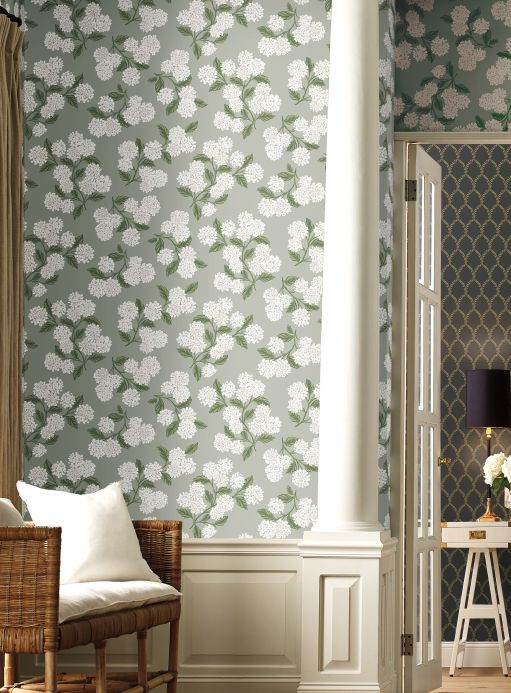 Designer Wallpaper Hydrangea grey Room View